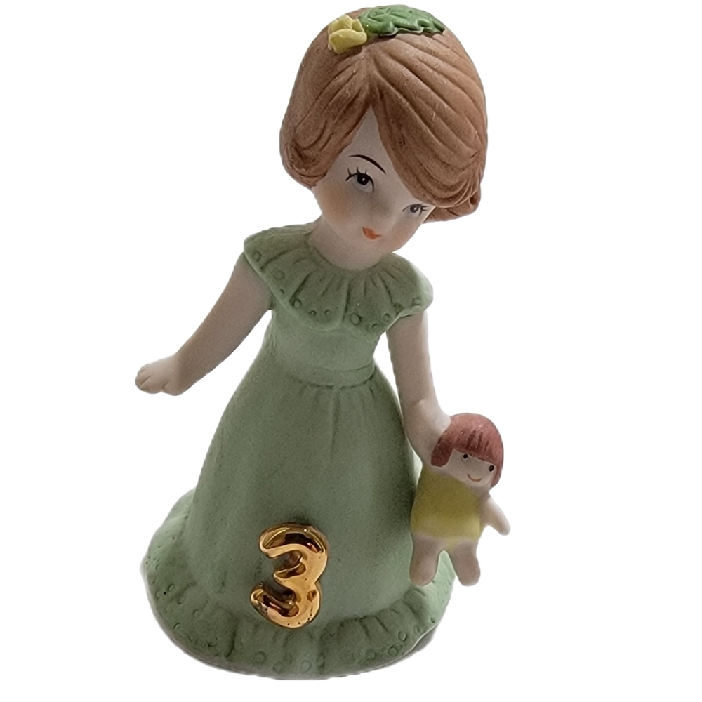 Vintage Growing Up Birthday Girl 3rd Green Dress 1982 Figurine Cake Top Enesco - Picture 2 of 7